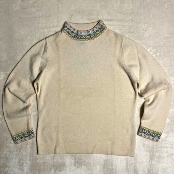 Vintage Lands' End Wool Angora Sweater Women's Large Cozy Cottage Fair Isle Y2K - Picture 1 of 8